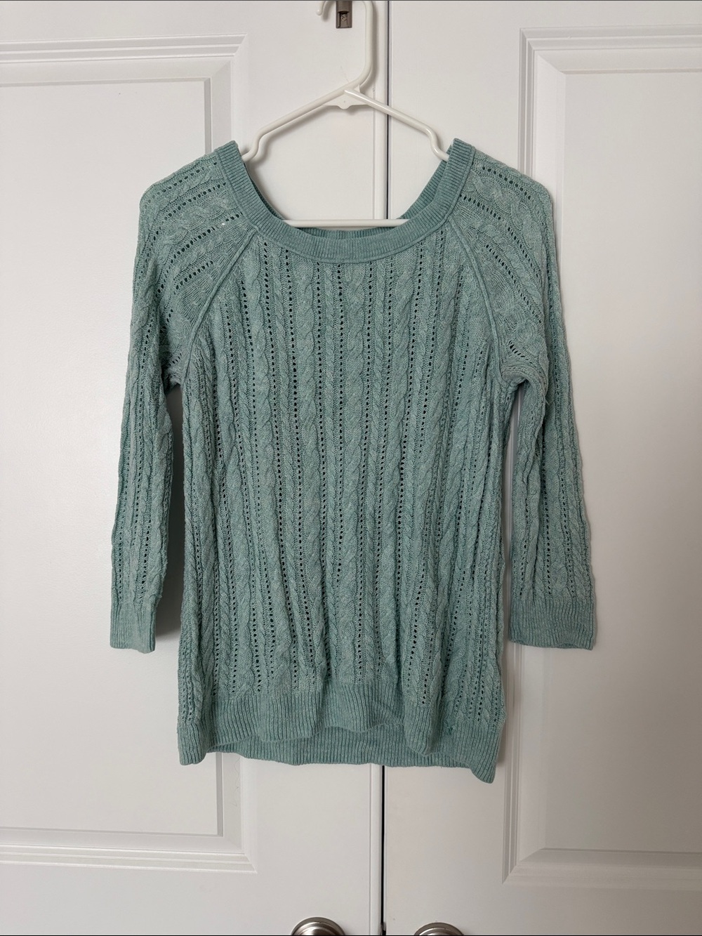American Eagle Outfitters Open-Knit Scoop Neck Sweater in Light Teal